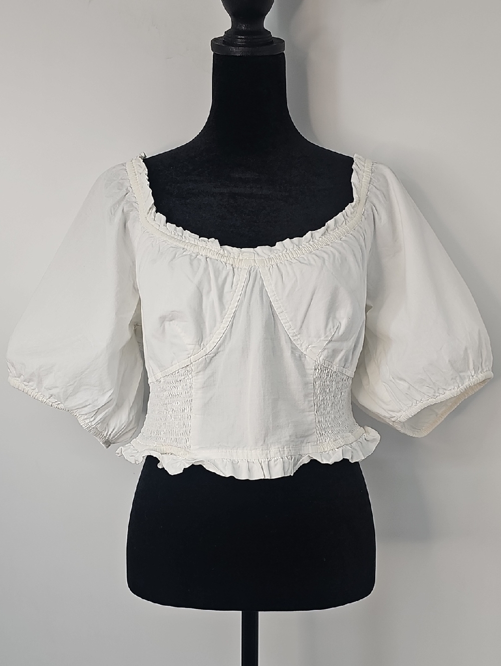 Free People Milkmaid White Puff Sleeve Smocked Crop Top Sexy Boho